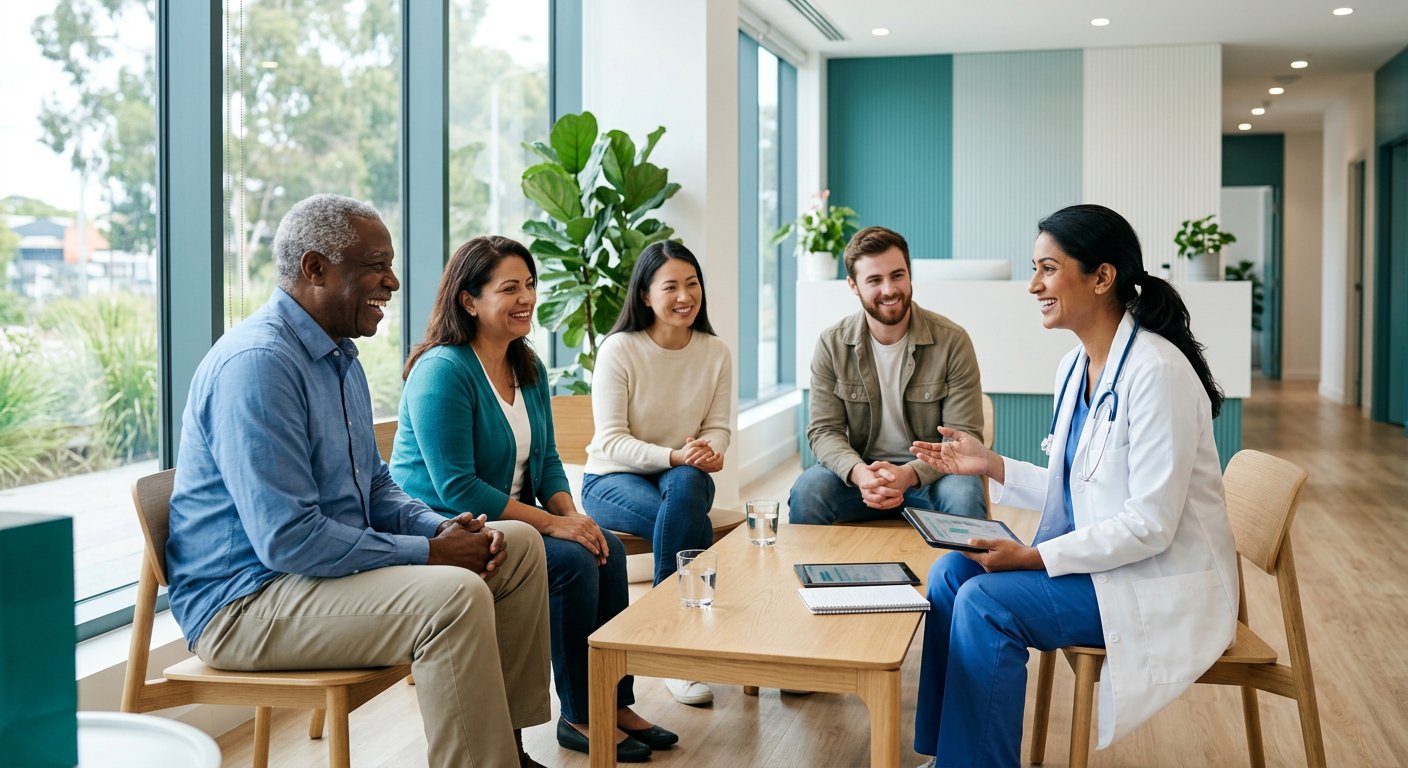 A doctor speaking with patients at Preventive Health Lab